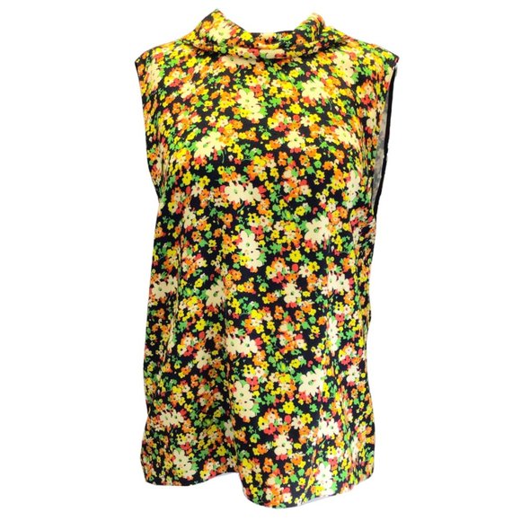 MARNI BLACK MULTI LOVERS PRAIRIE SABLE FLORAL PRINTED SLEEVELESS COWL NECK CREPE - Picture 1 of 5